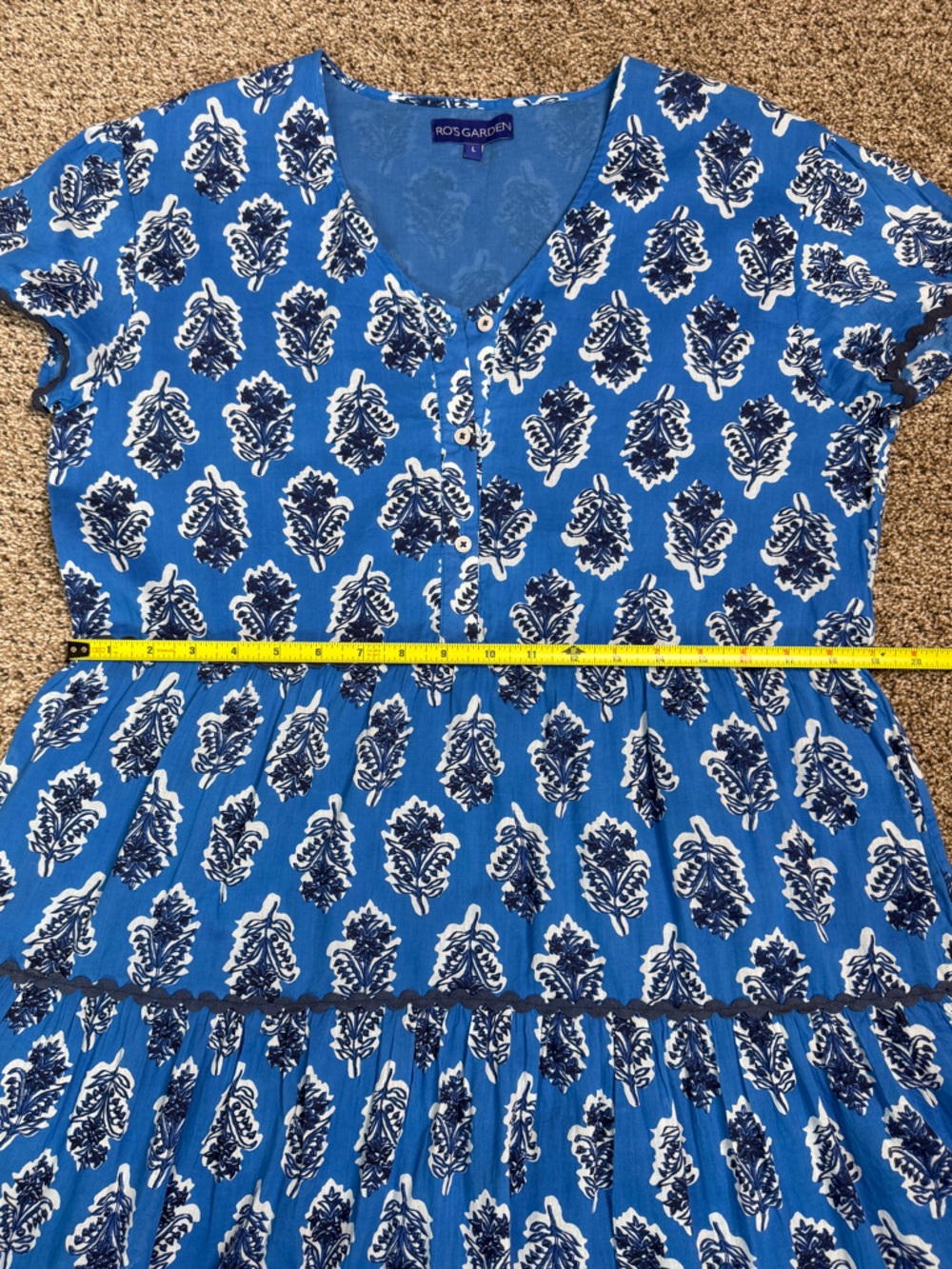 Ro’s Garden Blue Floral Cotton Sleeveless V Neck Lined Dress Size L - Picture 12 of 15